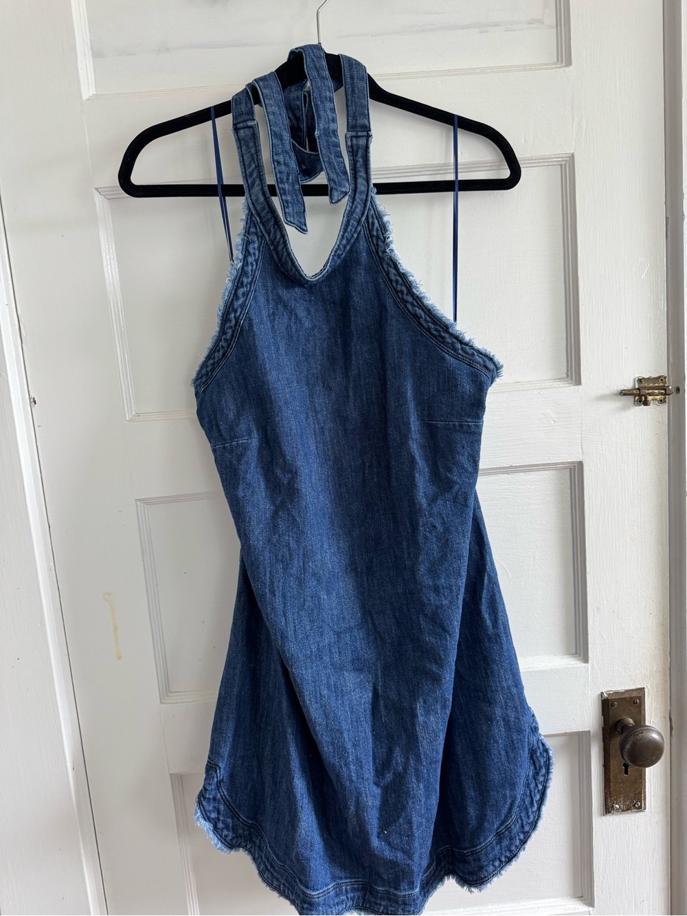 Anthropologie Denim Halter Mini Dress — Blue